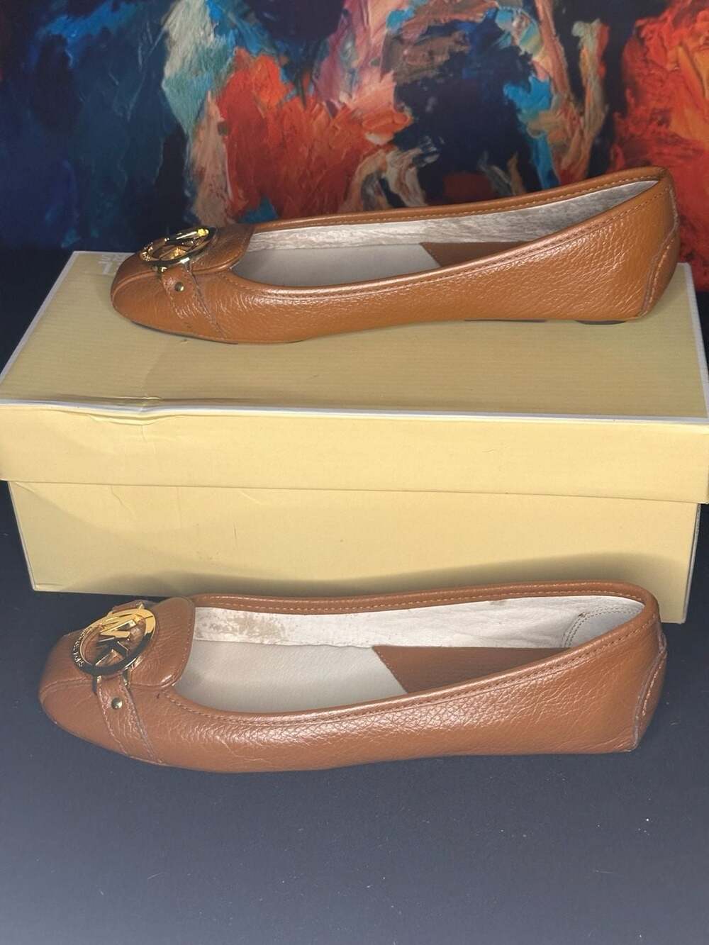 Michael Kors Fulton Moc Luggage Tumbled Leather Flats Size 8M - Picture 4 of 6